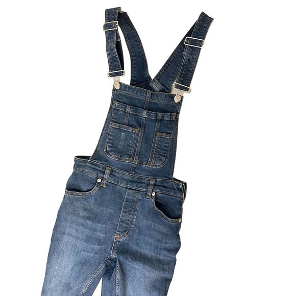 Free People Women's Denim Overalls Adjustable Straps Pockets Distressed Hem 24 R - Picture 4 of 5
